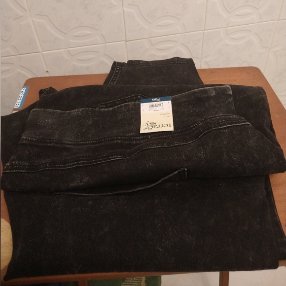 Terra & Sky Black Jeggings Black Acid Wash High Weight Skinny - Picture 14 of 16